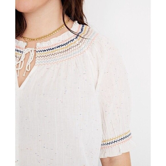 Madewell Rainbow Smocked Peasant Cotton Top Speckled Size Large NWT Boho - Picture 4 of 5